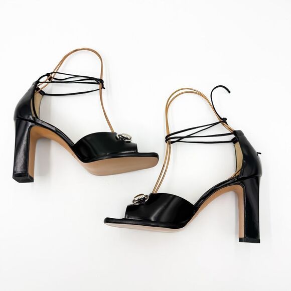 Gucci Horsebit Block Heels Ankle Wrap Sandals Black Leather 7.5 - Picture 6 of 12